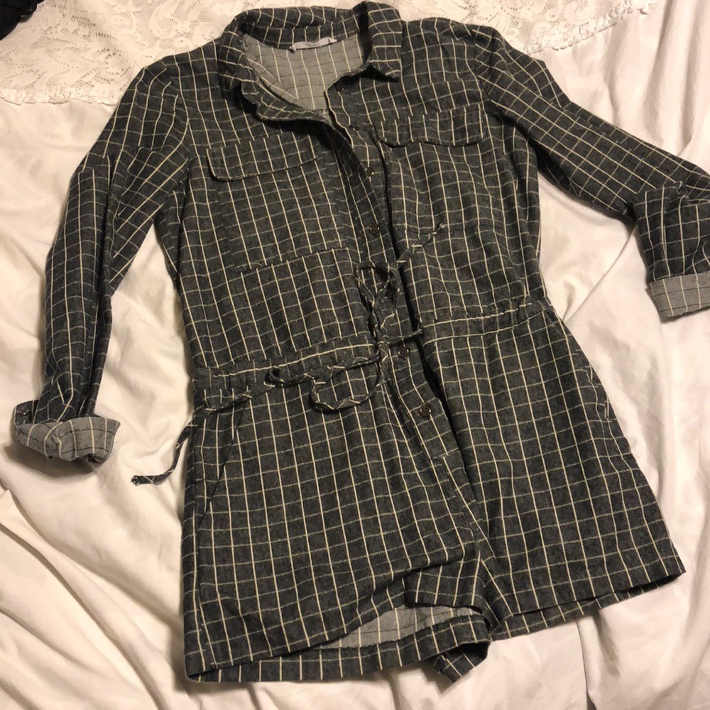 Striped collared romper